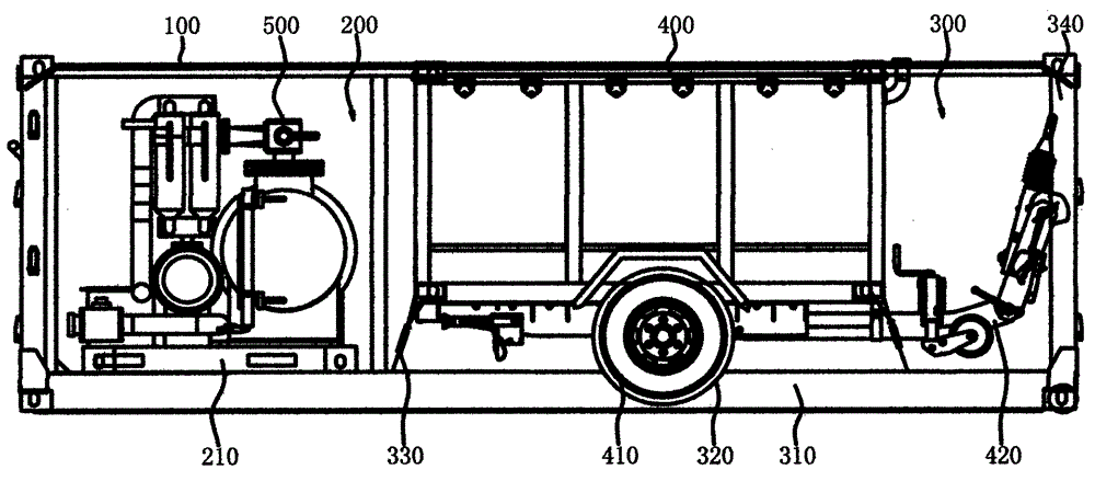 Transportation cabin for packaging pressure testing and emptying equipment