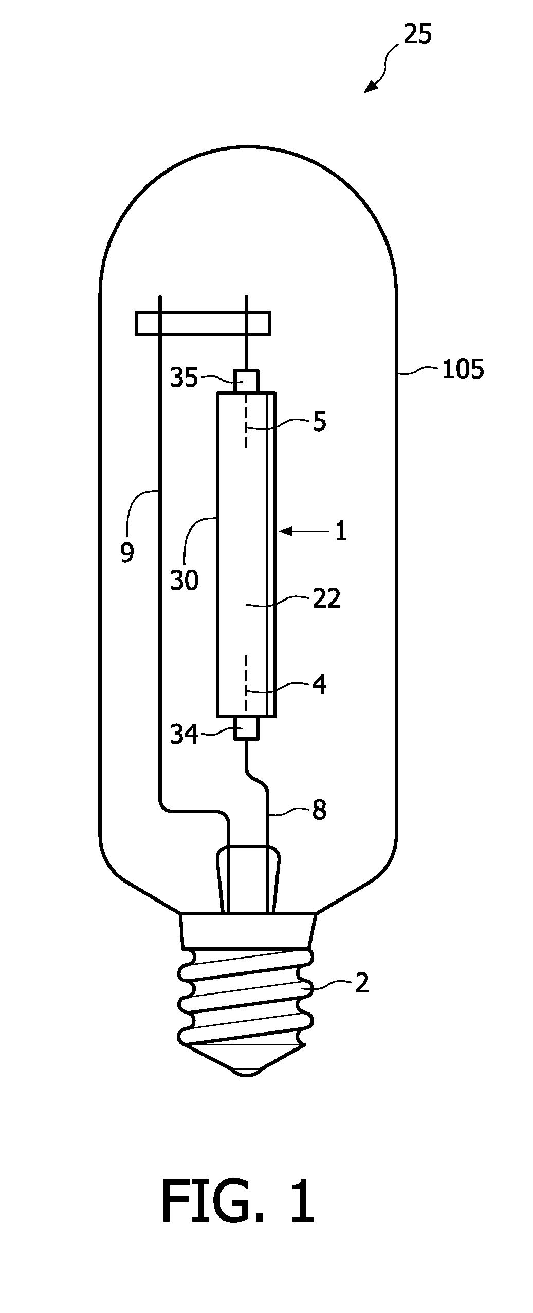 Metal halide lamp comprising an ionisable salt filling