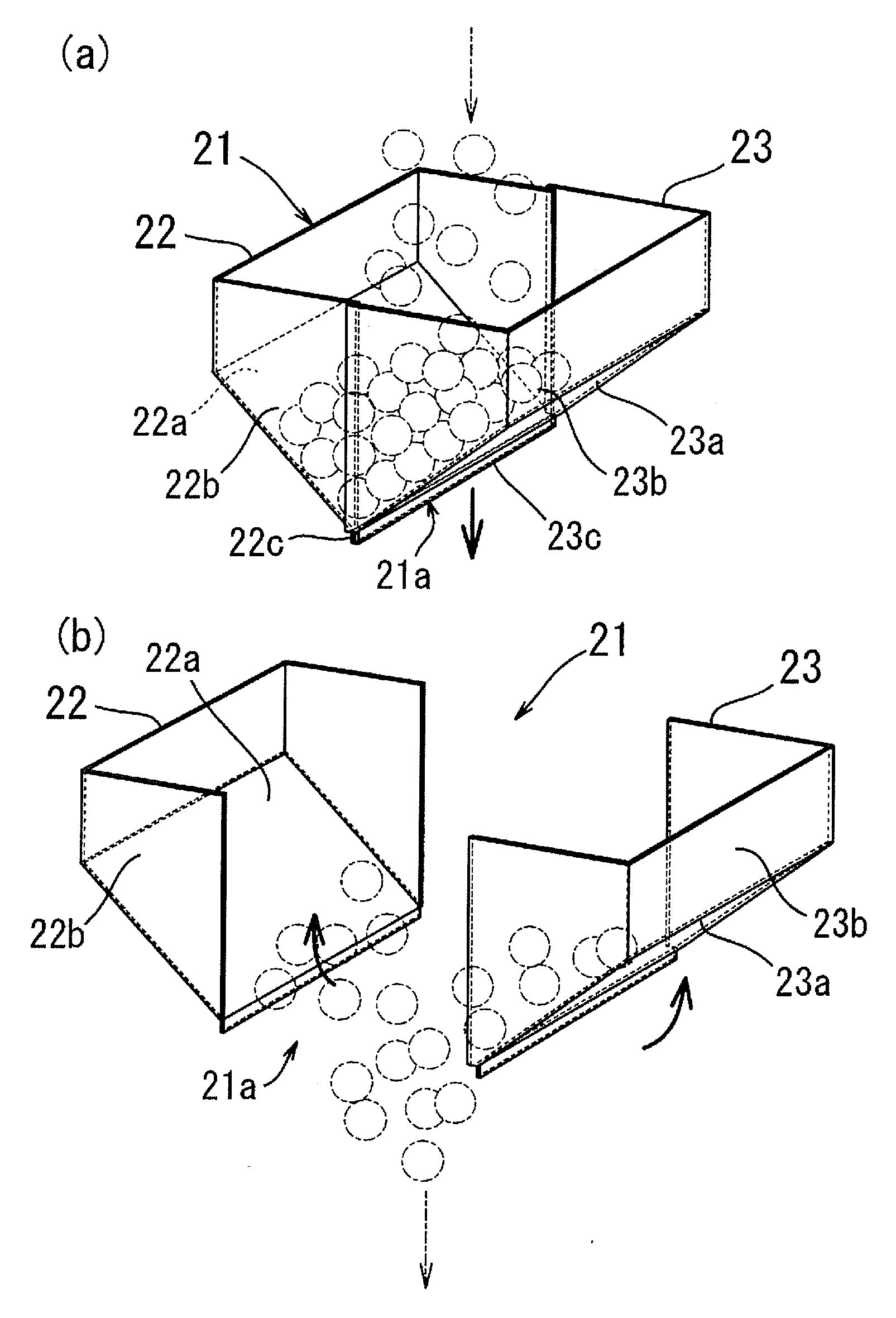 Article transfer device, and packaging device and weighing device equipped therewith