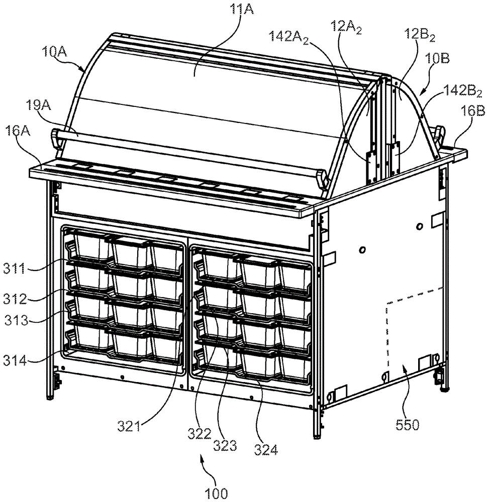 An improved refrigerated food bar arrangement and a cooling system for such a food bar