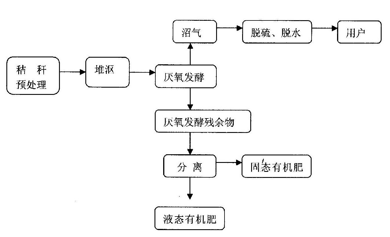 Method for manufacturing biogas and organic fertilizer by straw