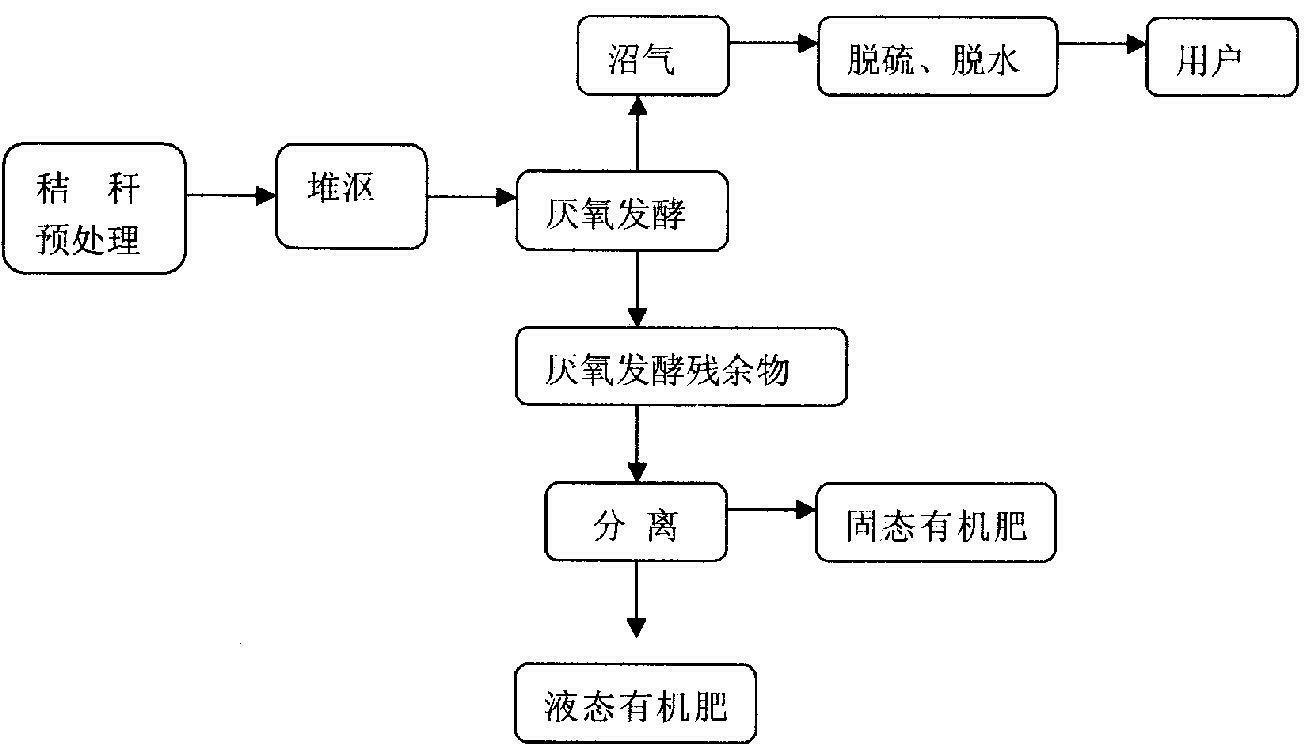 Method for manufacturing biogas and organic fertilizer by straw