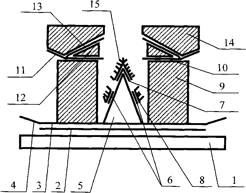 Flat-panel display with inverted Y-shaped inclined high-grating single-point cathodic control structure and manufacture process thereof