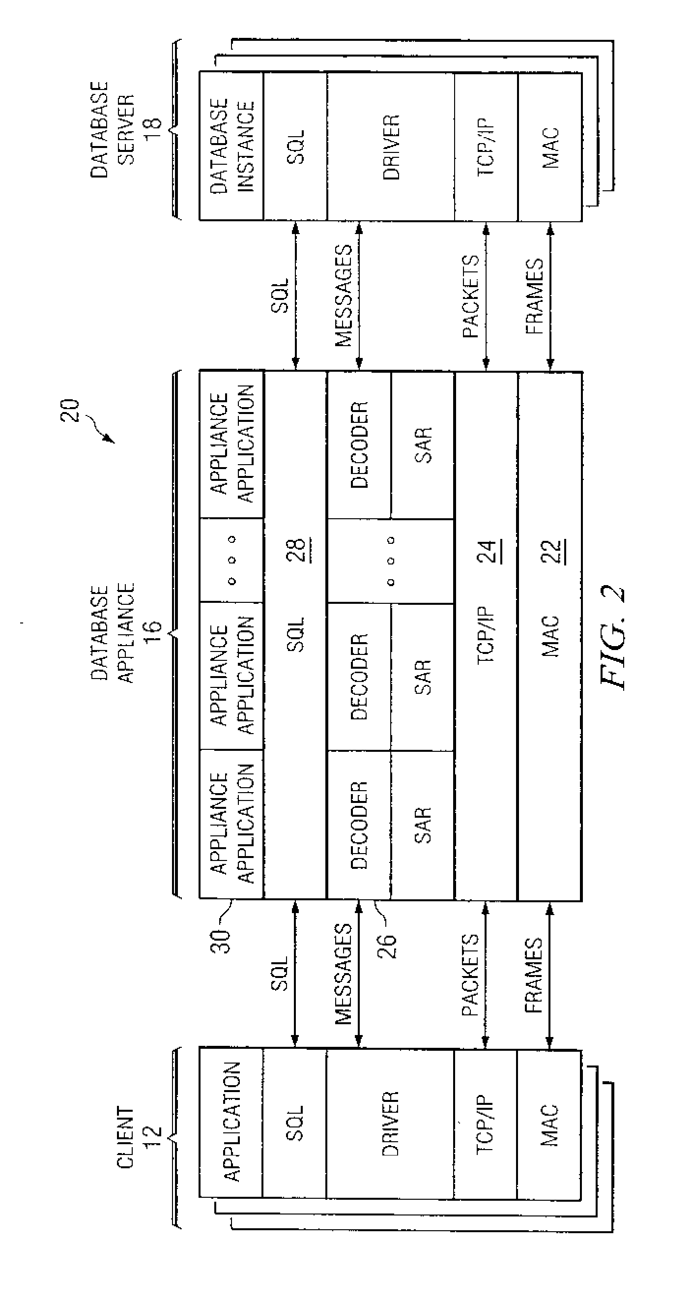 Providing application-layer functionality between one or more database clients and one or more database servers