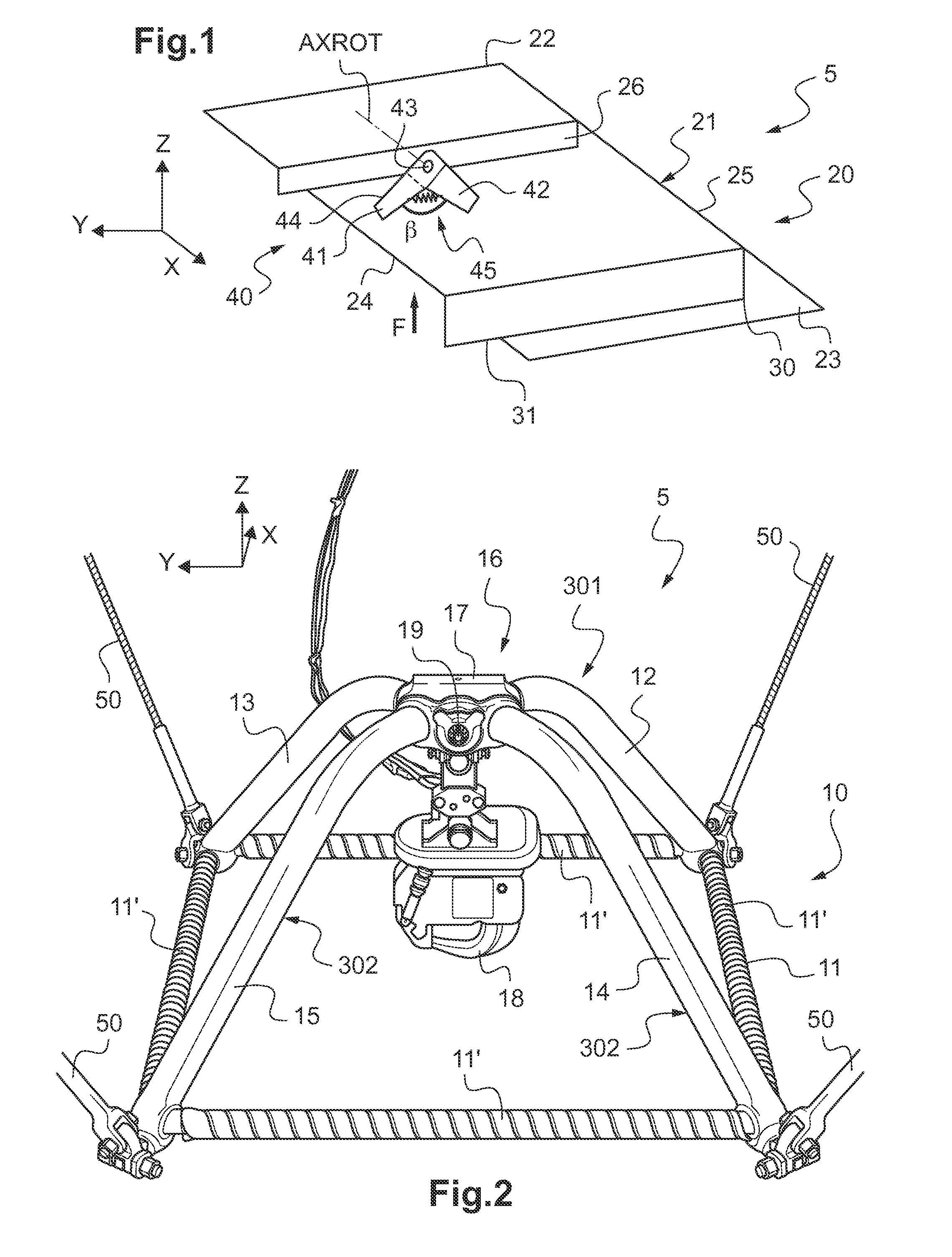 Device for protecting a rotorcraft against a pyramid-shaped structure for carrying a load