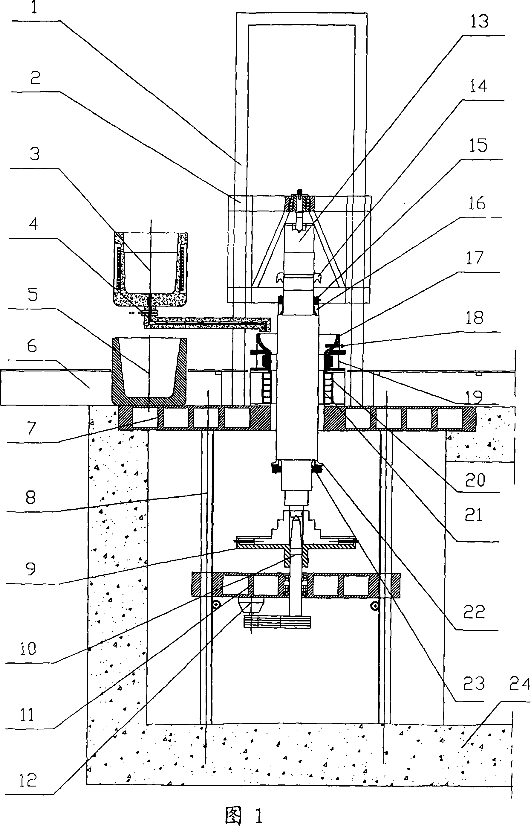 Large-scale shaft products vertical casting and repairing device and using method