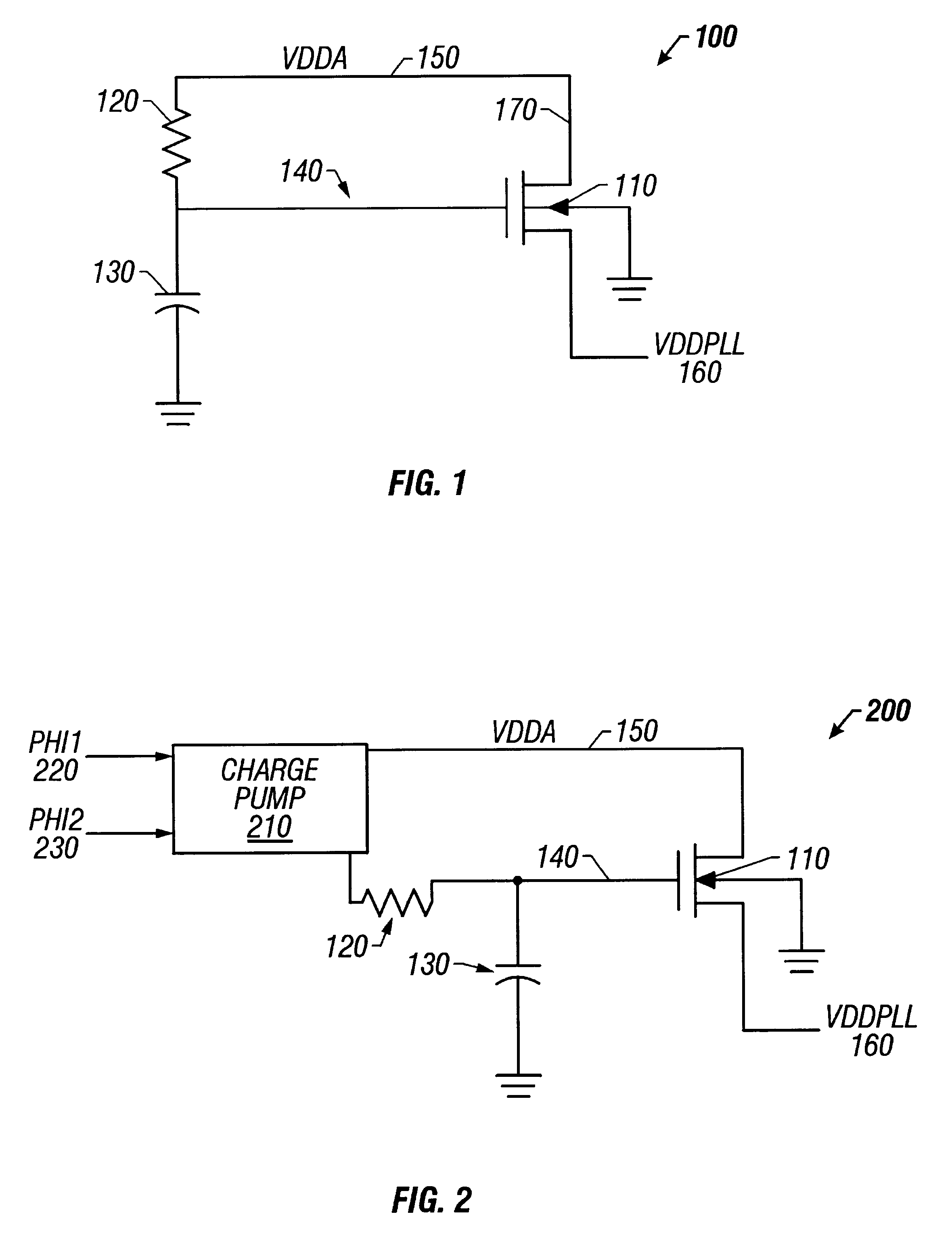 PLL power supply filter (with pump) having a wide voltage range and immunity to oxide overstress