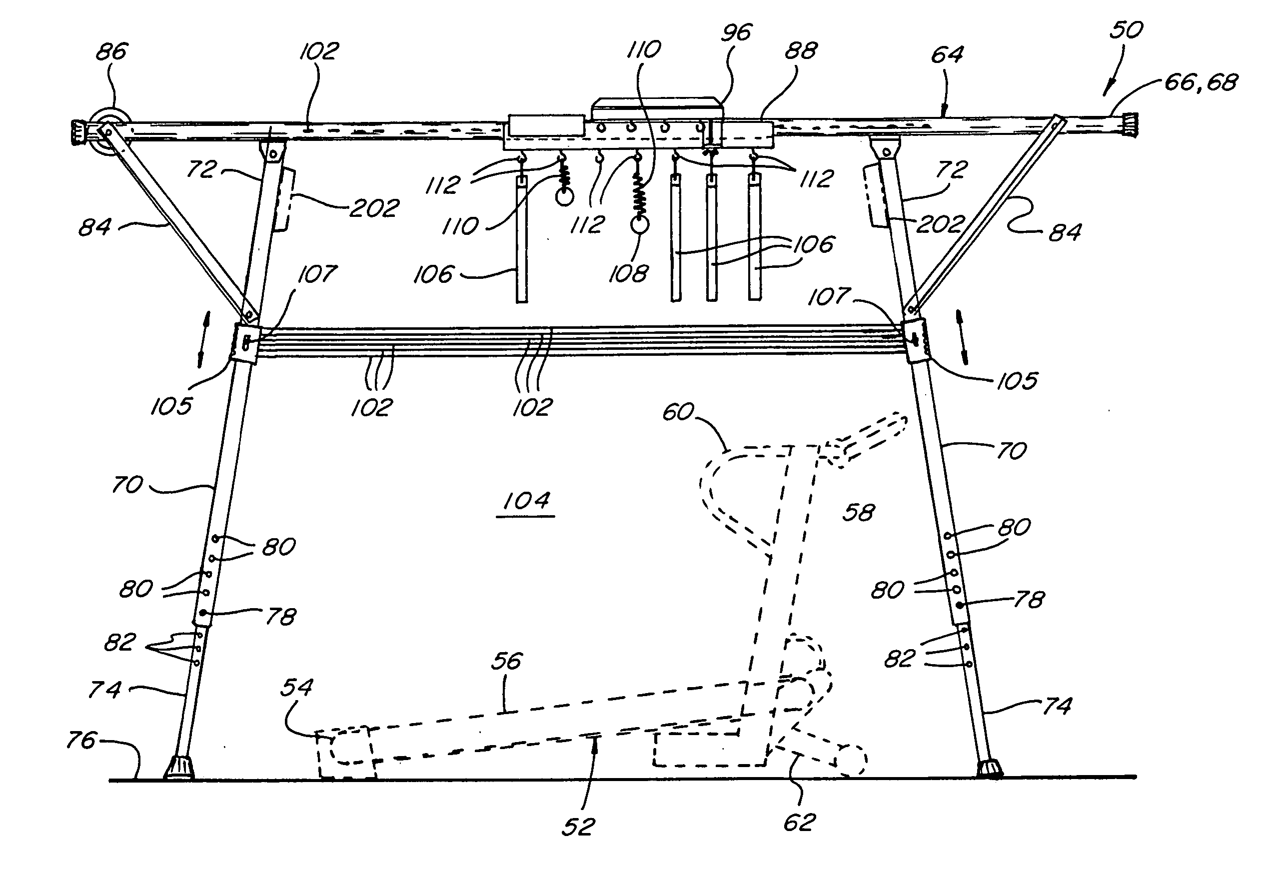 Variable unweighting and resistance training and stretching apparatus for use with a cardiovascular or other exercise device