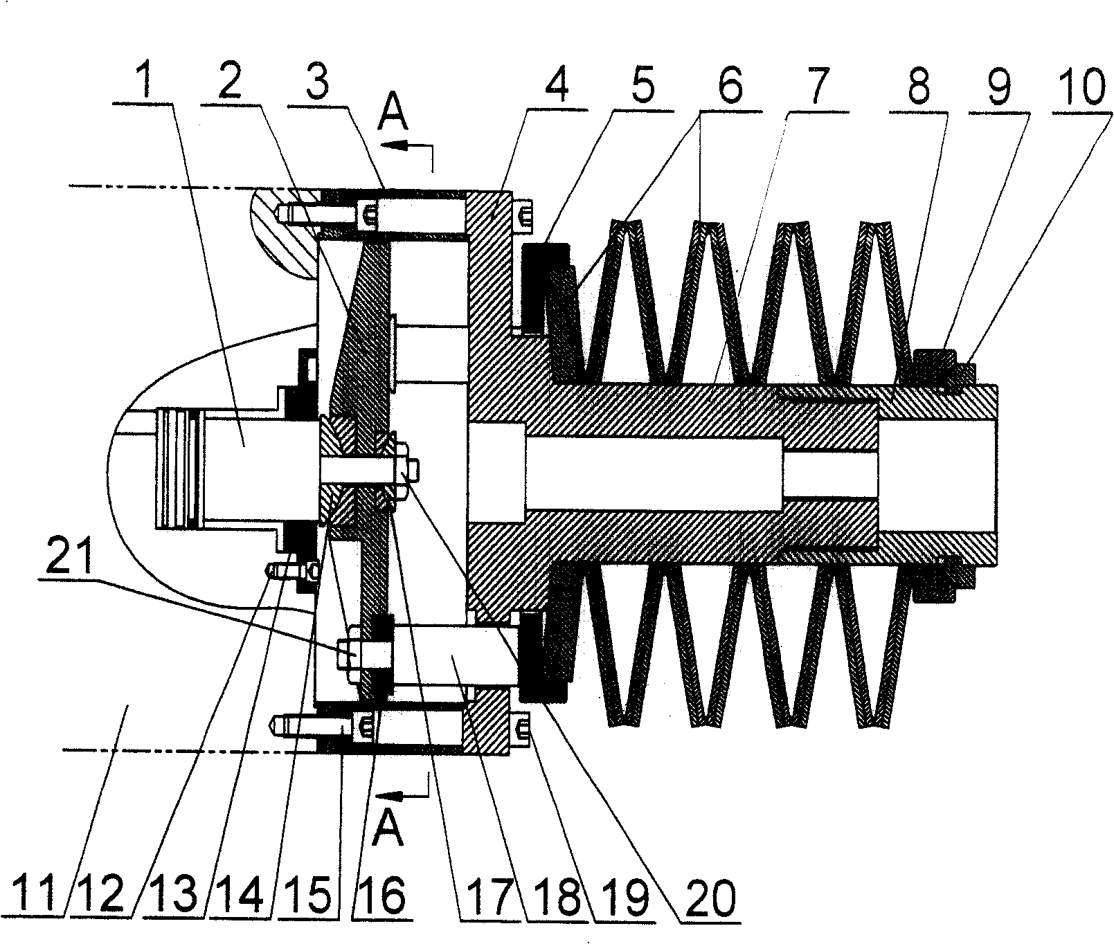 Hydraulic pressure disc spring energy storing device for high-voltage breaker