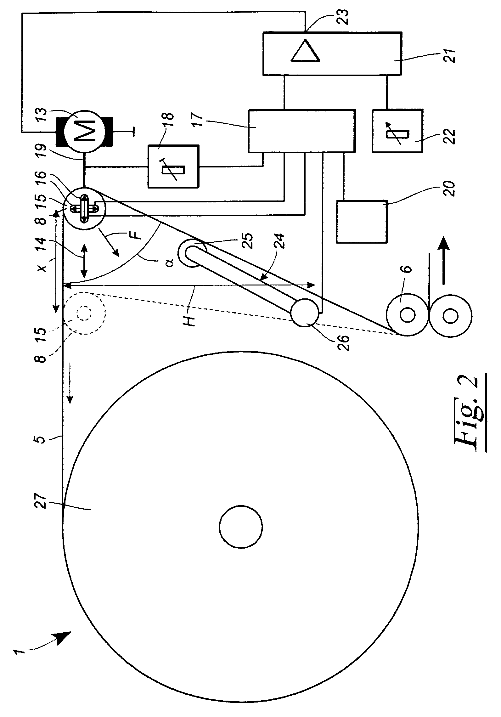 Device and method for regulating the tension of a running web