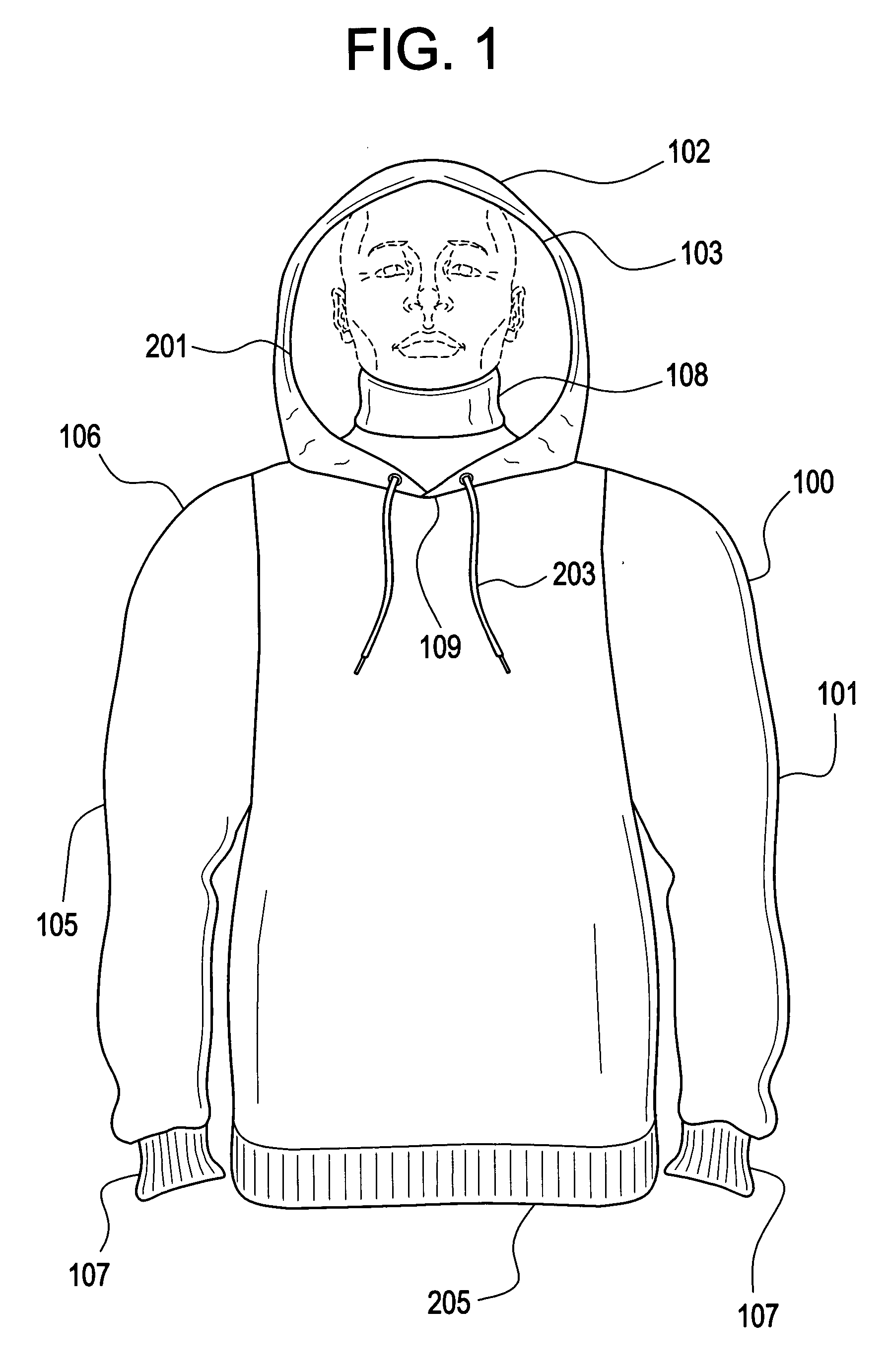 Hooded garment with circular knitted collar