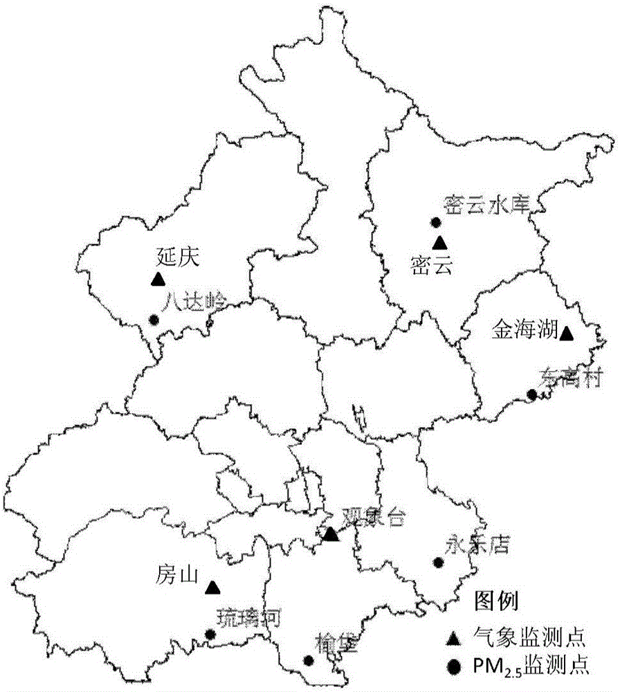 Method of calculating PM2.5 background concentration in different orientations at different observation points of prediction area