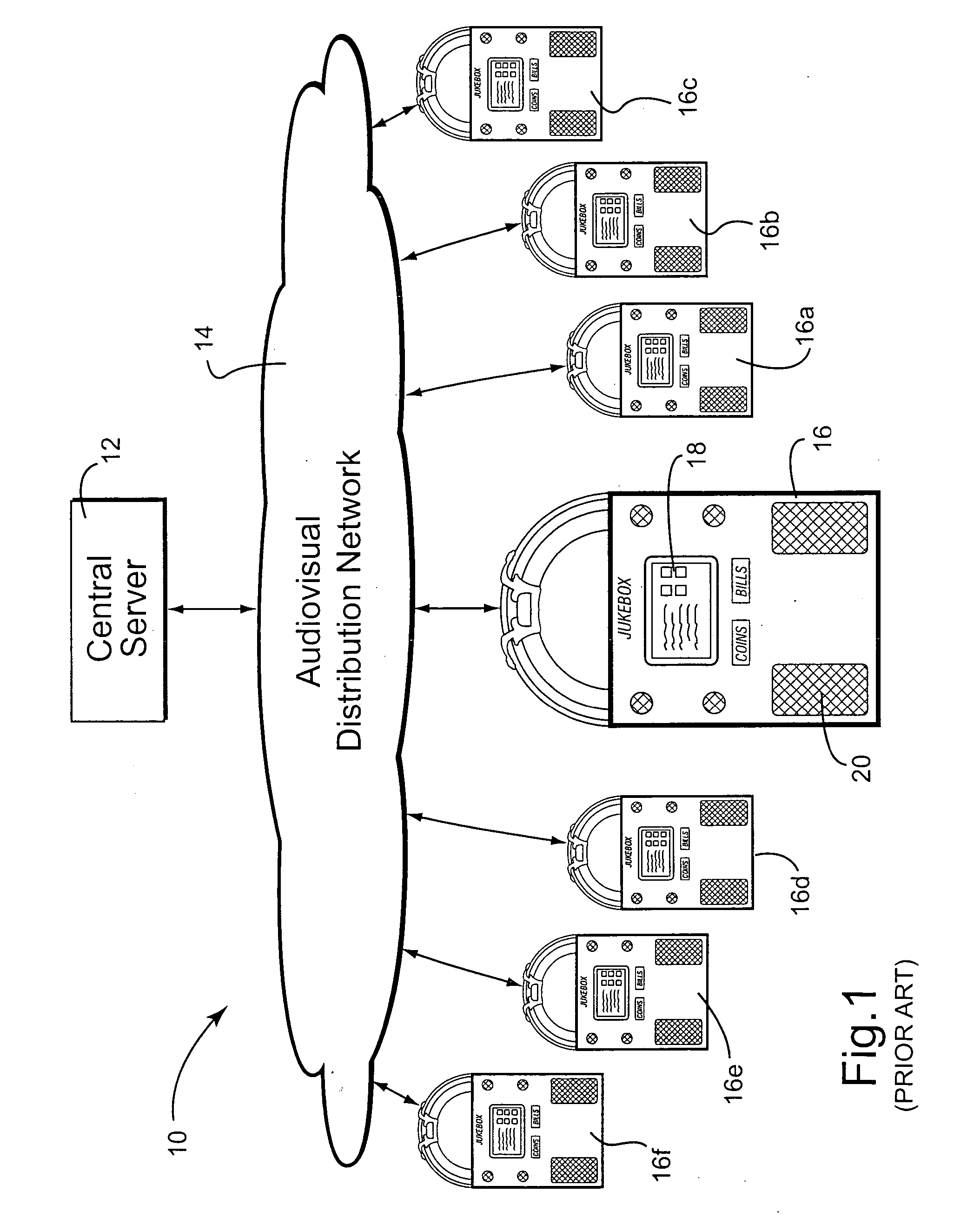 Digital downloading jukebox system with central and local music servers