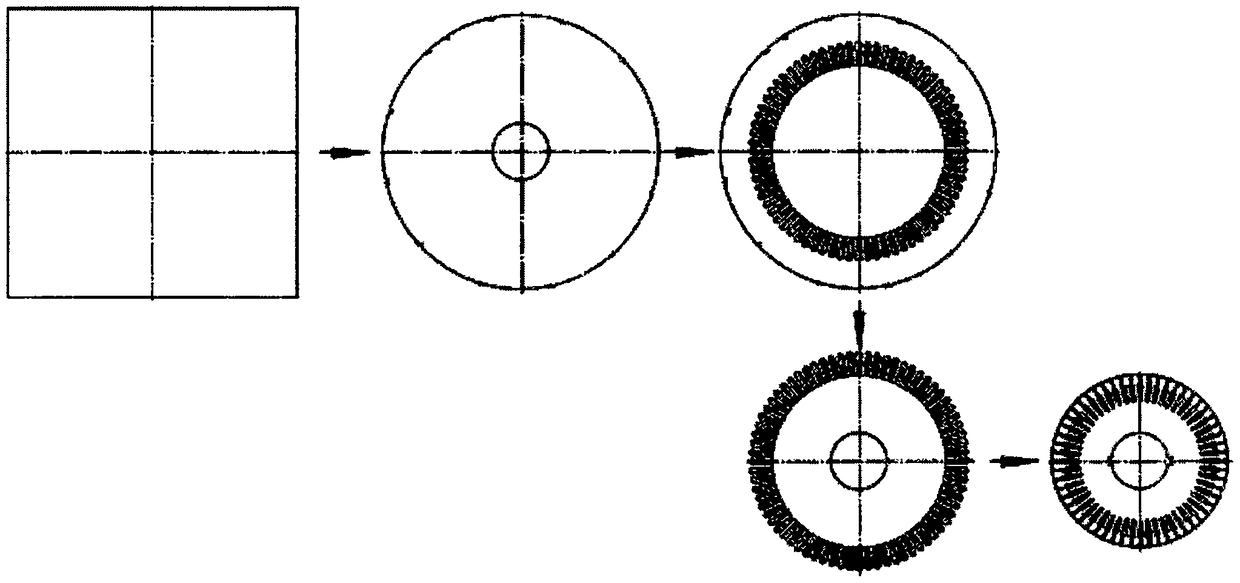 Motor stator full double type belt cutting groove-shaped waste mold and machining method