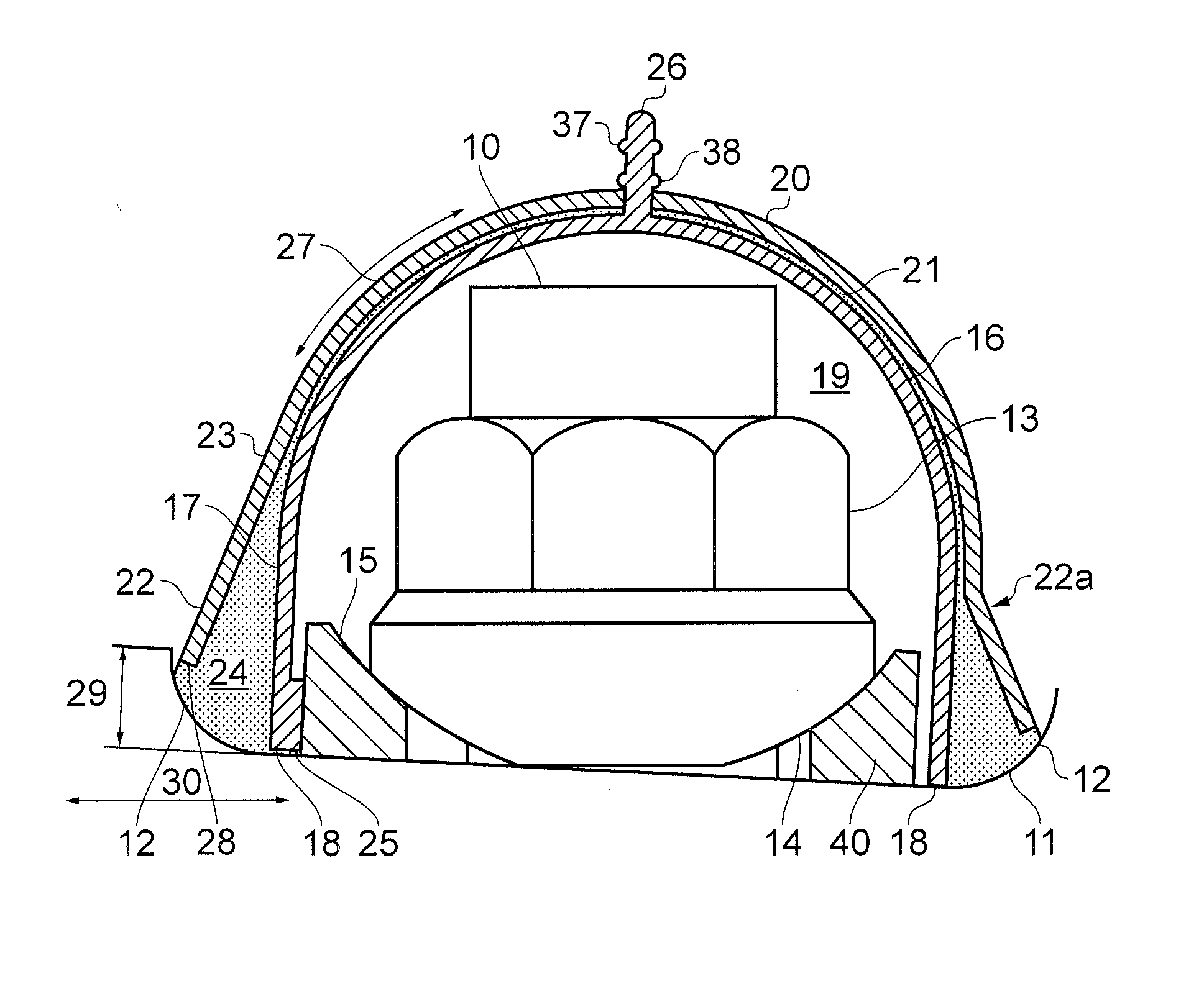 Cap for forming sealed cavity around fastener