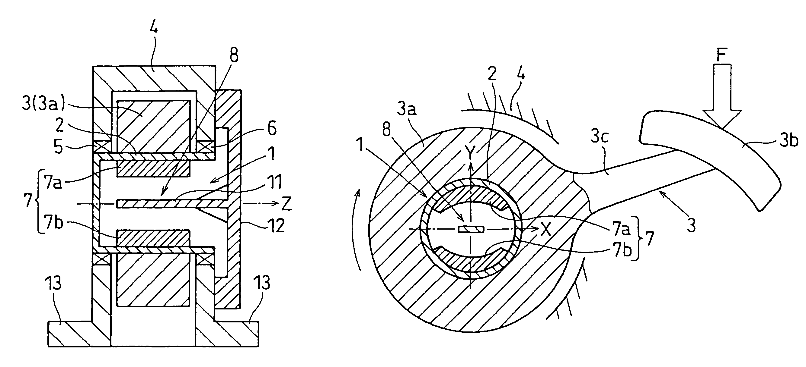 Rotation angle detection device having bearing supported yoke fixed to object being detected