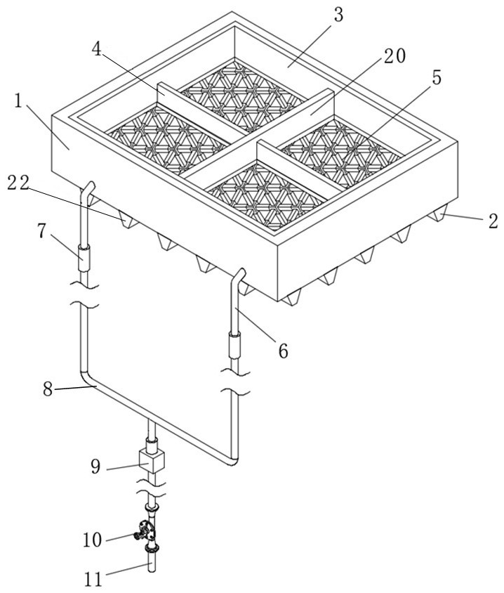 Multi-ribbed floor structure convenient for rainwater utilization and construction method of multi-ribbed floor structure