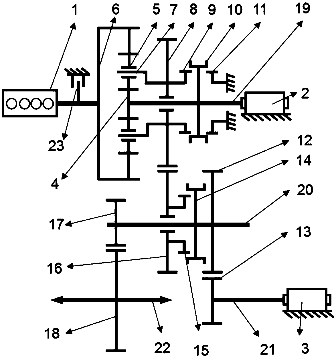 Single planetary gear hybrid power transmission system