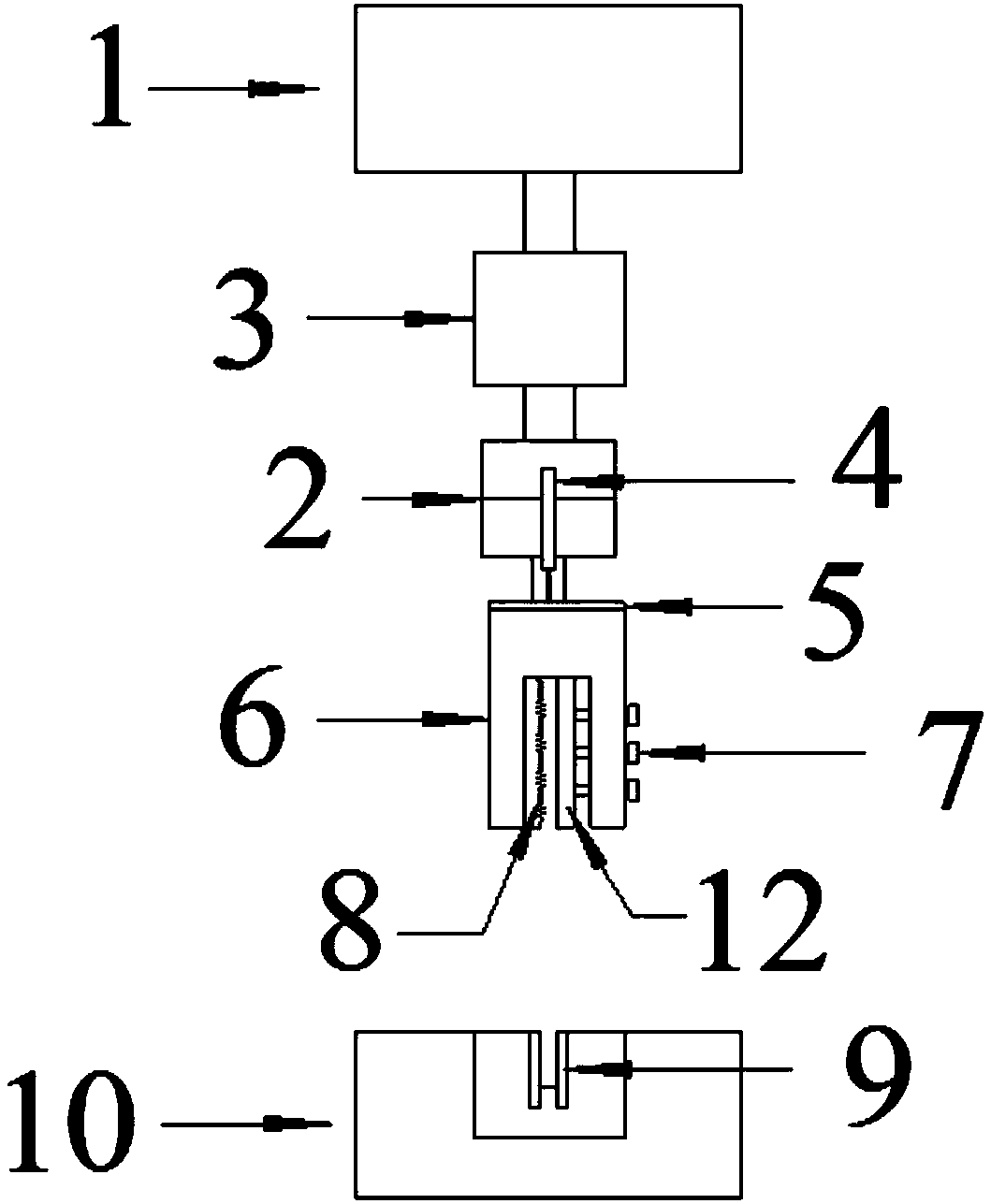 Vertical tensile test device containing novel fibre cloth clamp