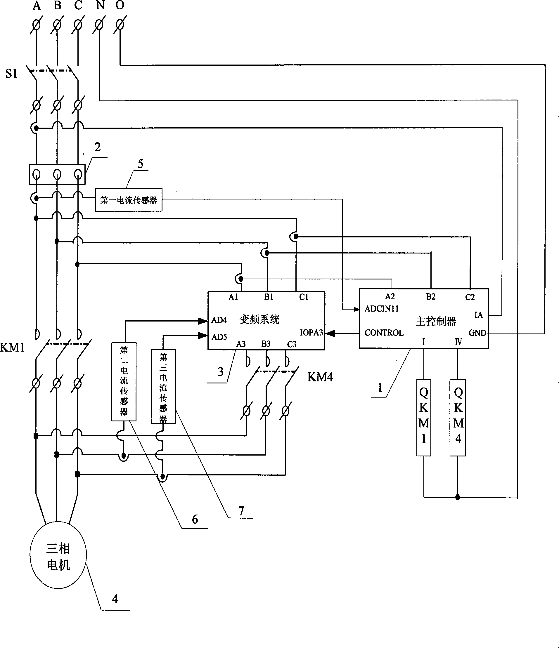 Dragging device with high starting performance induction motor and frequency transformer cooperatively running