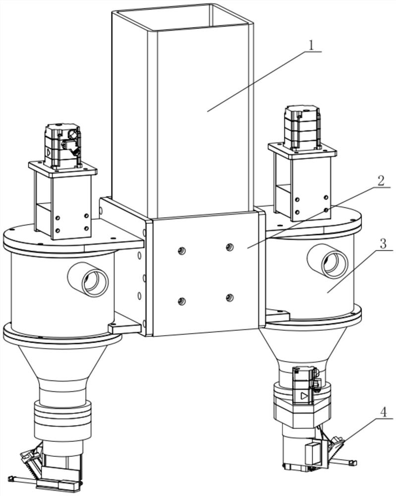 Nozzle rotating double-spray-head type cement 3D printing structure and using method thereof