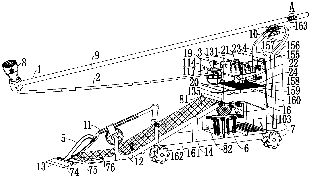 Preset-type fruit harvesting, root digging and reverse weight compensation rapid-washing vehicle for hidden dysosma versipellis