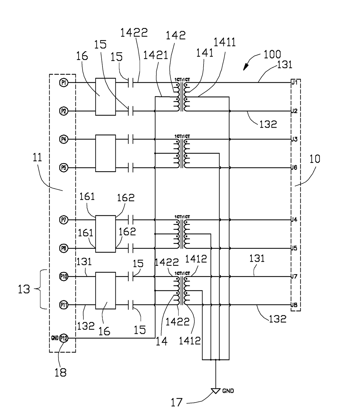 Network filtering circuit for protection lightning surge