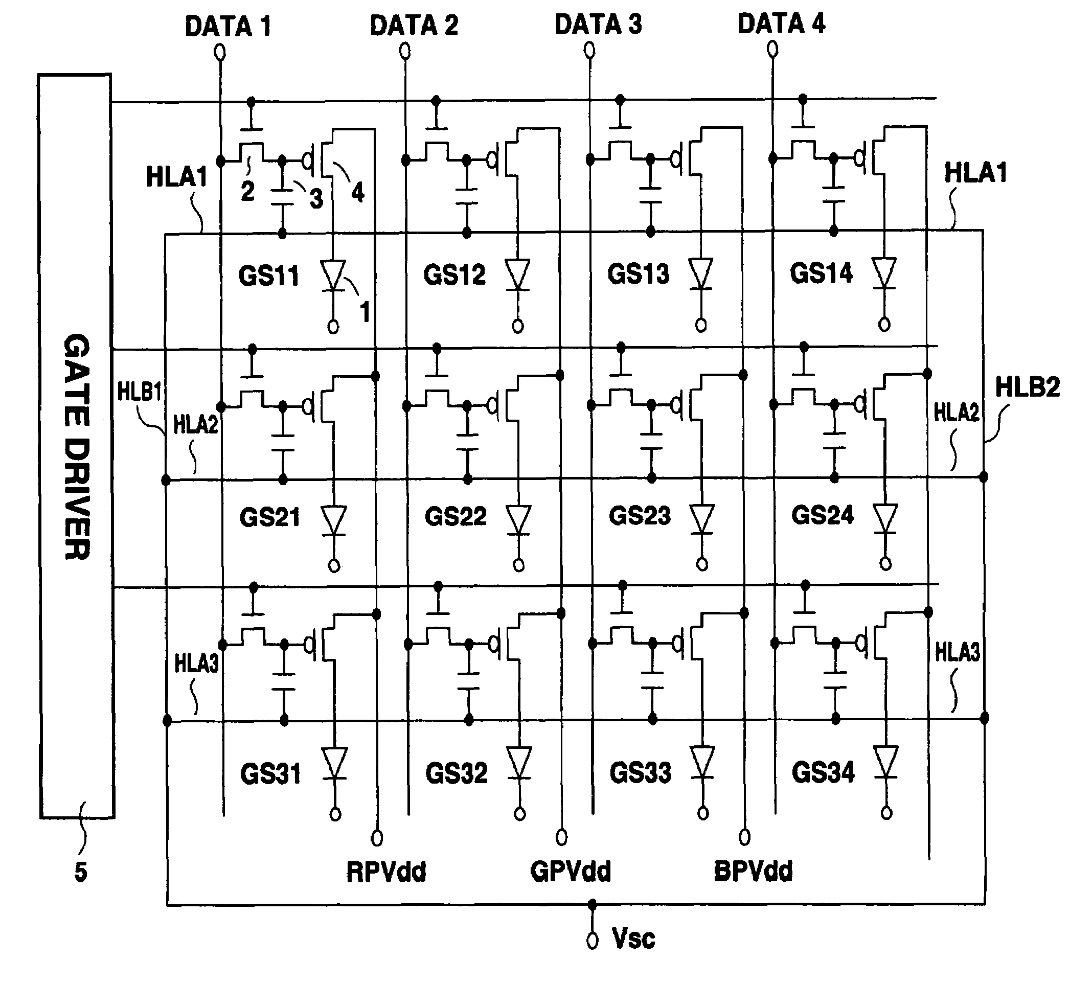 Active matrix type electroluminescence display device