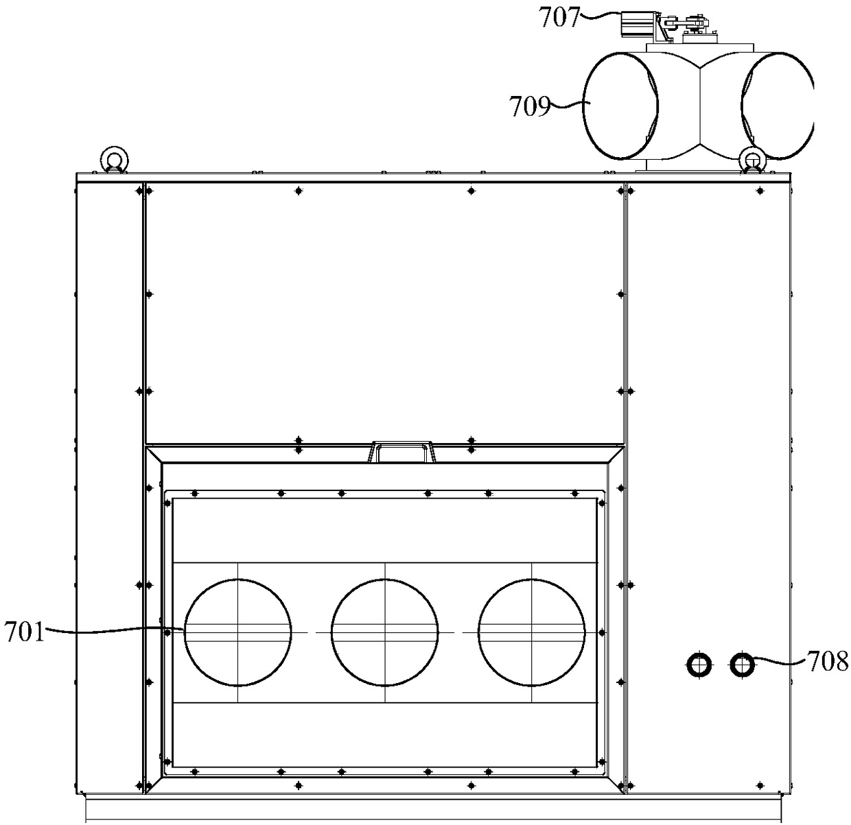 Mould drying and bottle blank cooling device and blank injection system