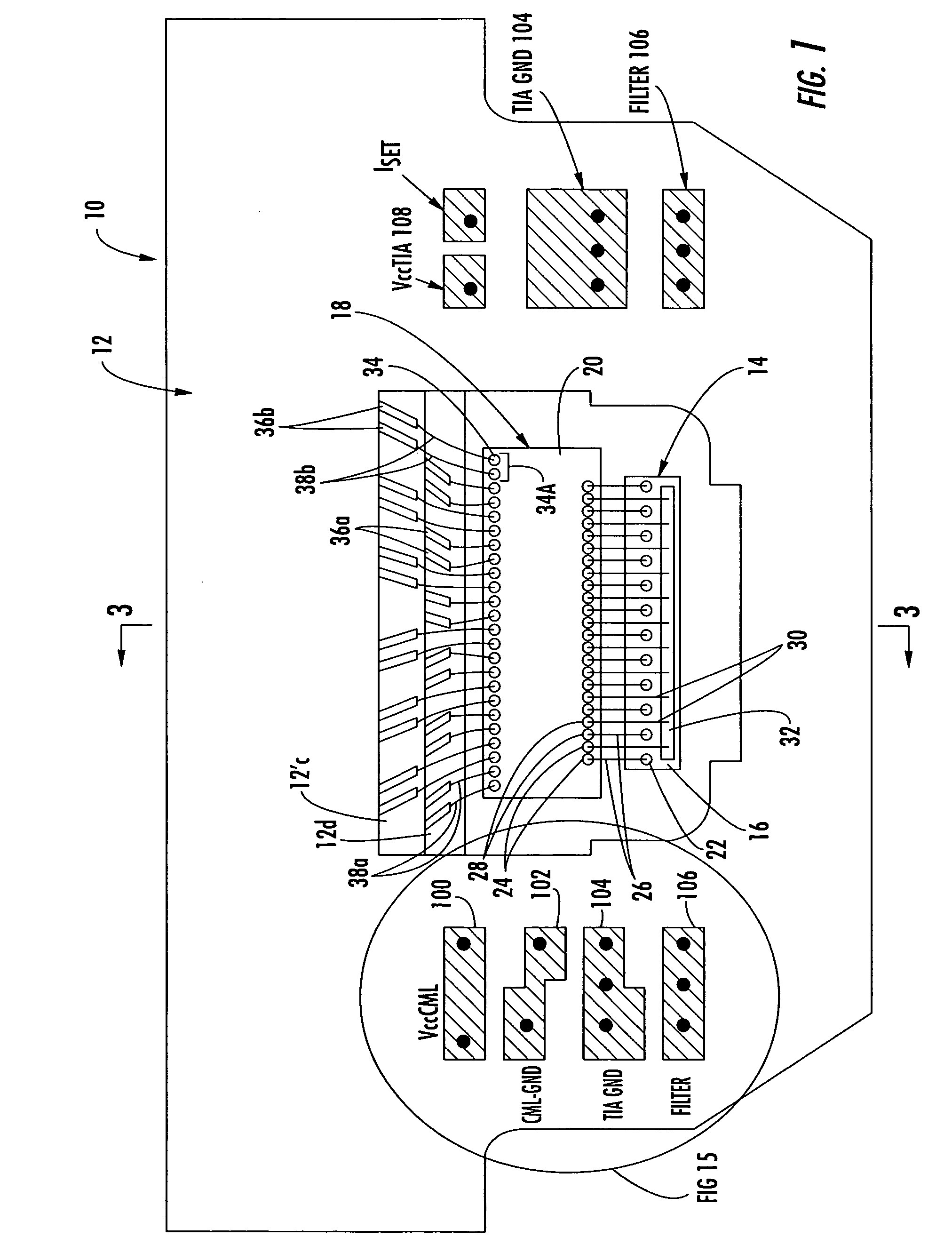 Arrayed receiver optical sub-assembly including layered ceramic substrate for alleviation of cross-talk and noise between channels