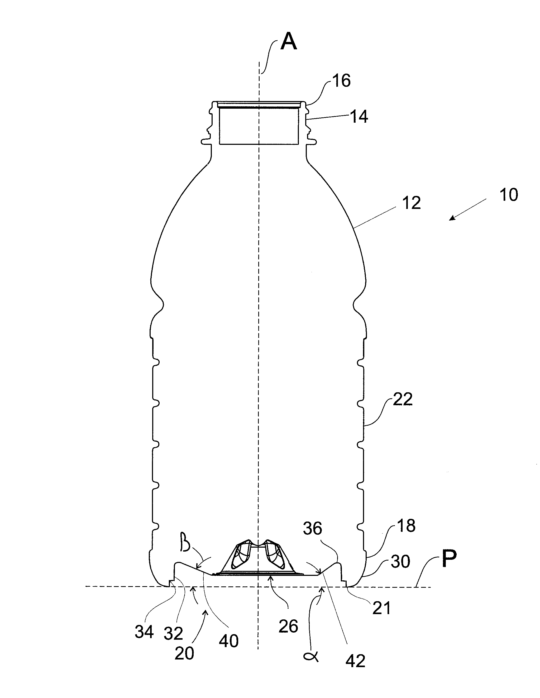 Plastic container having a deep-set invertible base and related methods