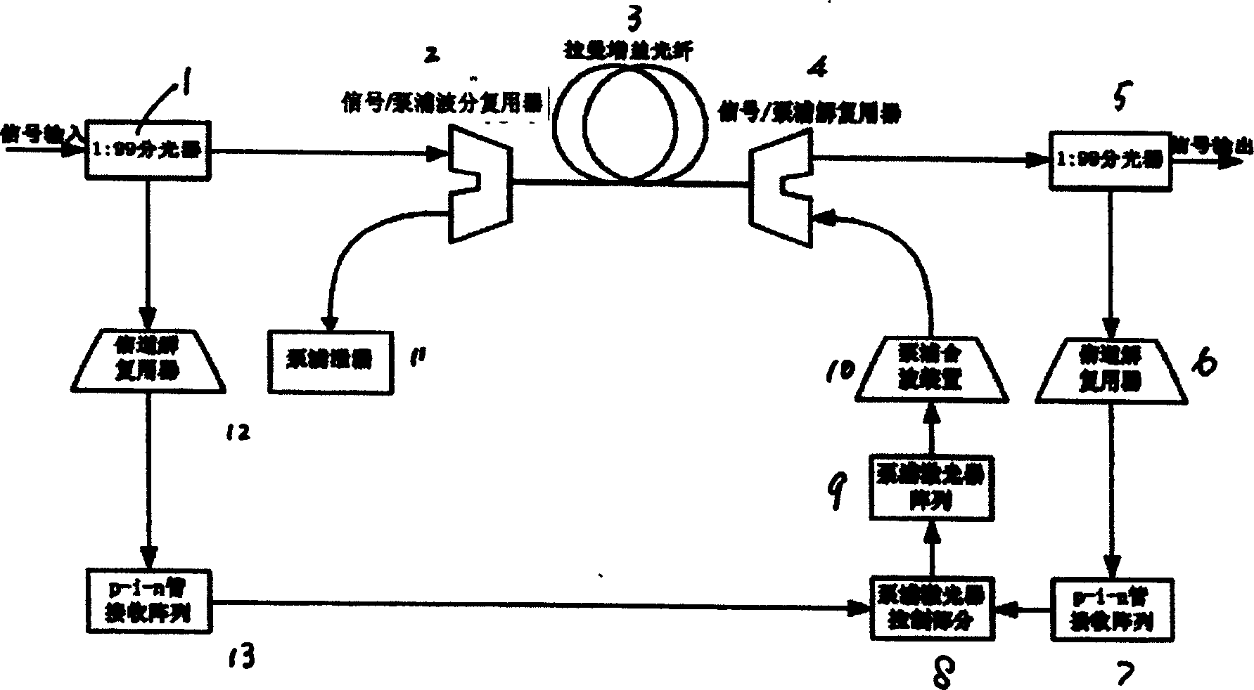 Raman optical fiber amplifier with dynamic gain wave control