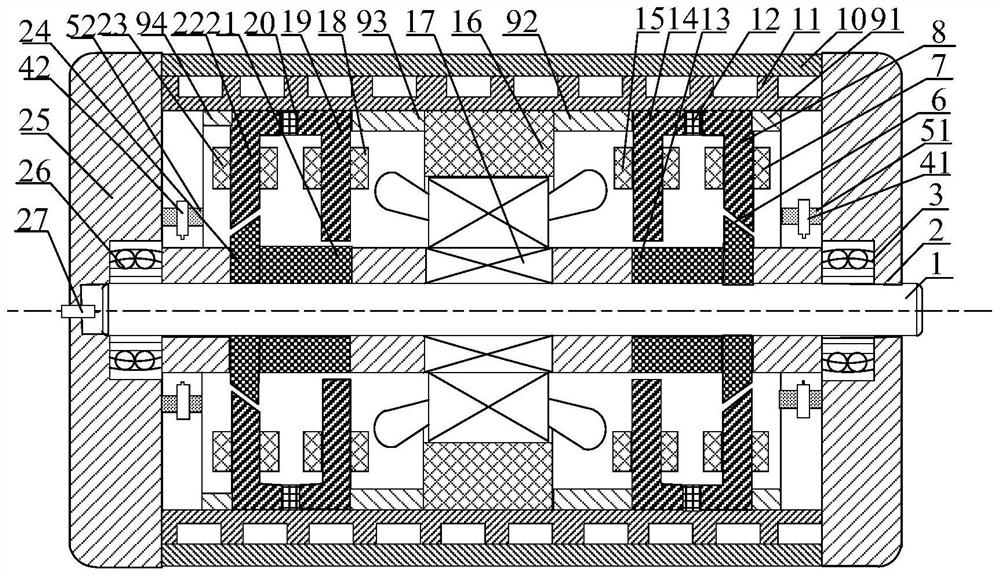 Electric spindle system supported by double radial six-pole hybrid magnetic bearings with different magnetic pole surfaces