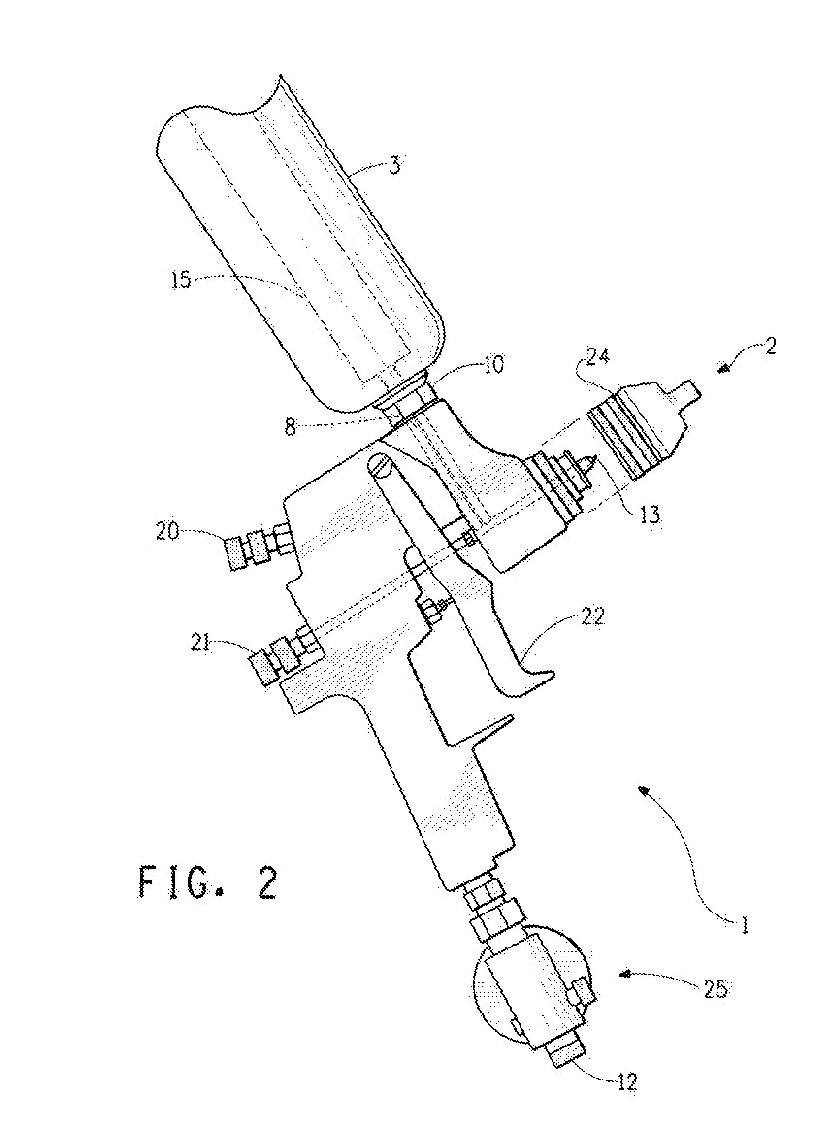 Spray device for coating and use thereof