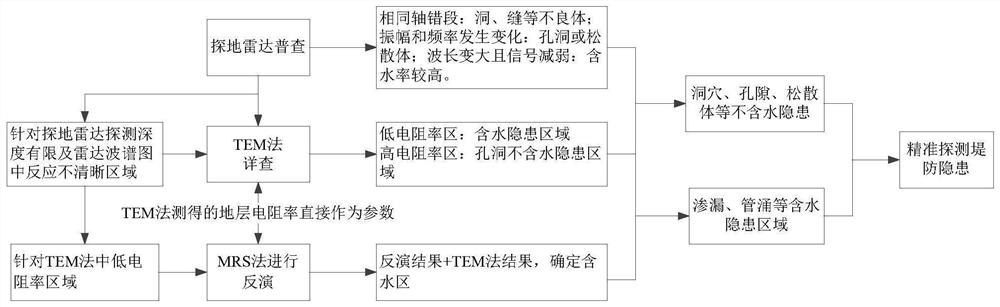 Dike hidden danger nondestructive detection method based on multi-technology cooperation