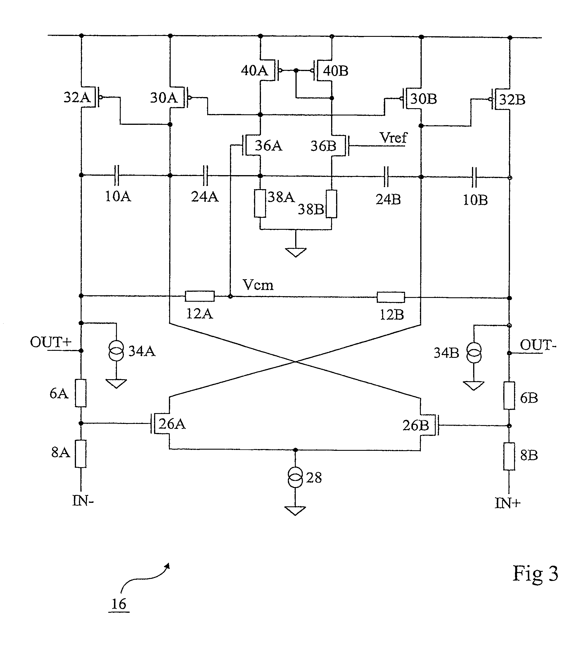 Differential amplifier with a common mode voltage loop