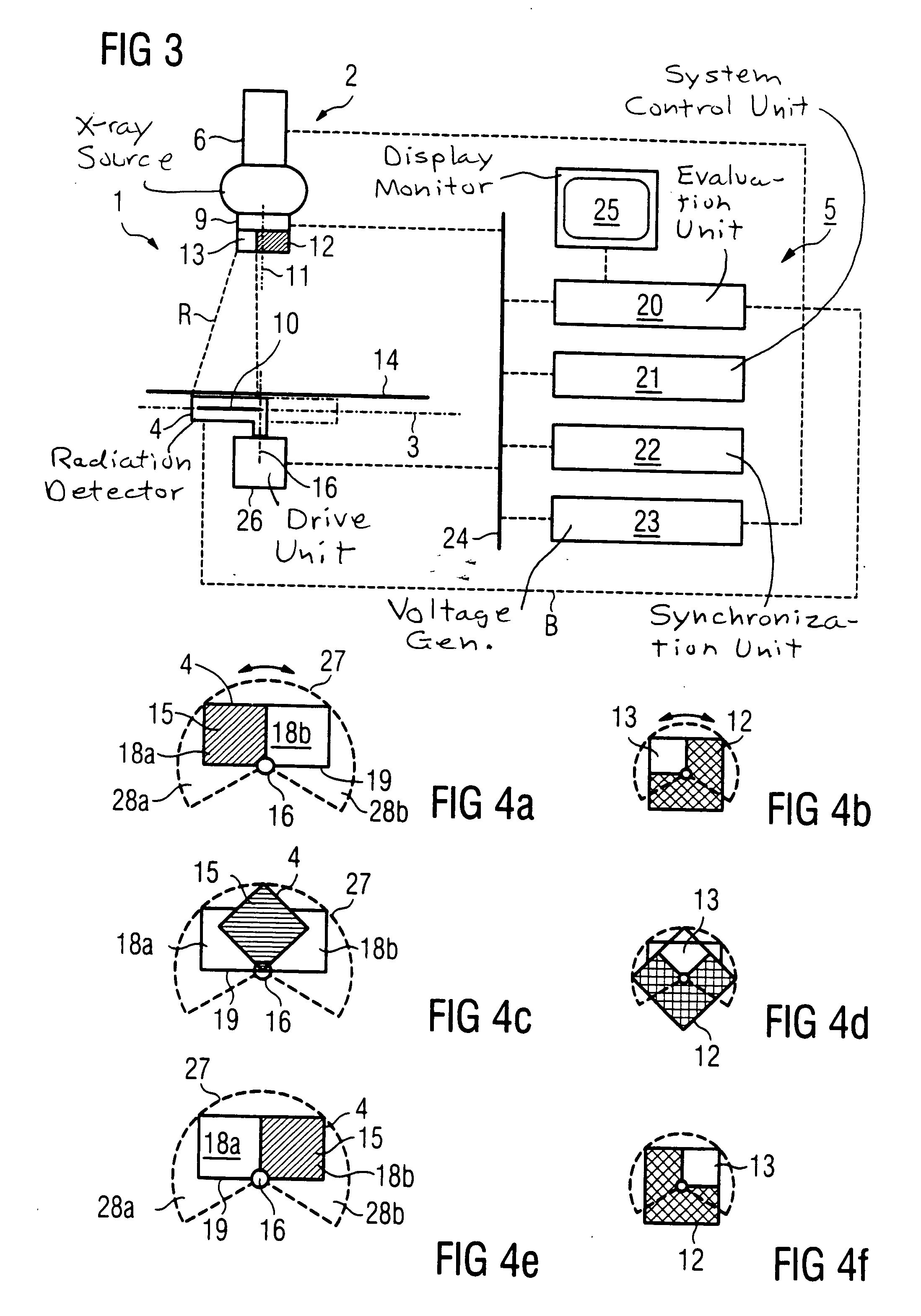 X-ray imaging apparatus with continuous, periodic movement of the radiation detector in the exposure plane