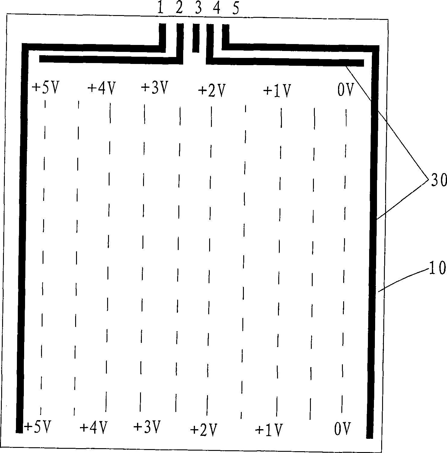 Substrate capable of evenly distributing equidifferent voltage on surface and high visual-region resistance-type touch screen