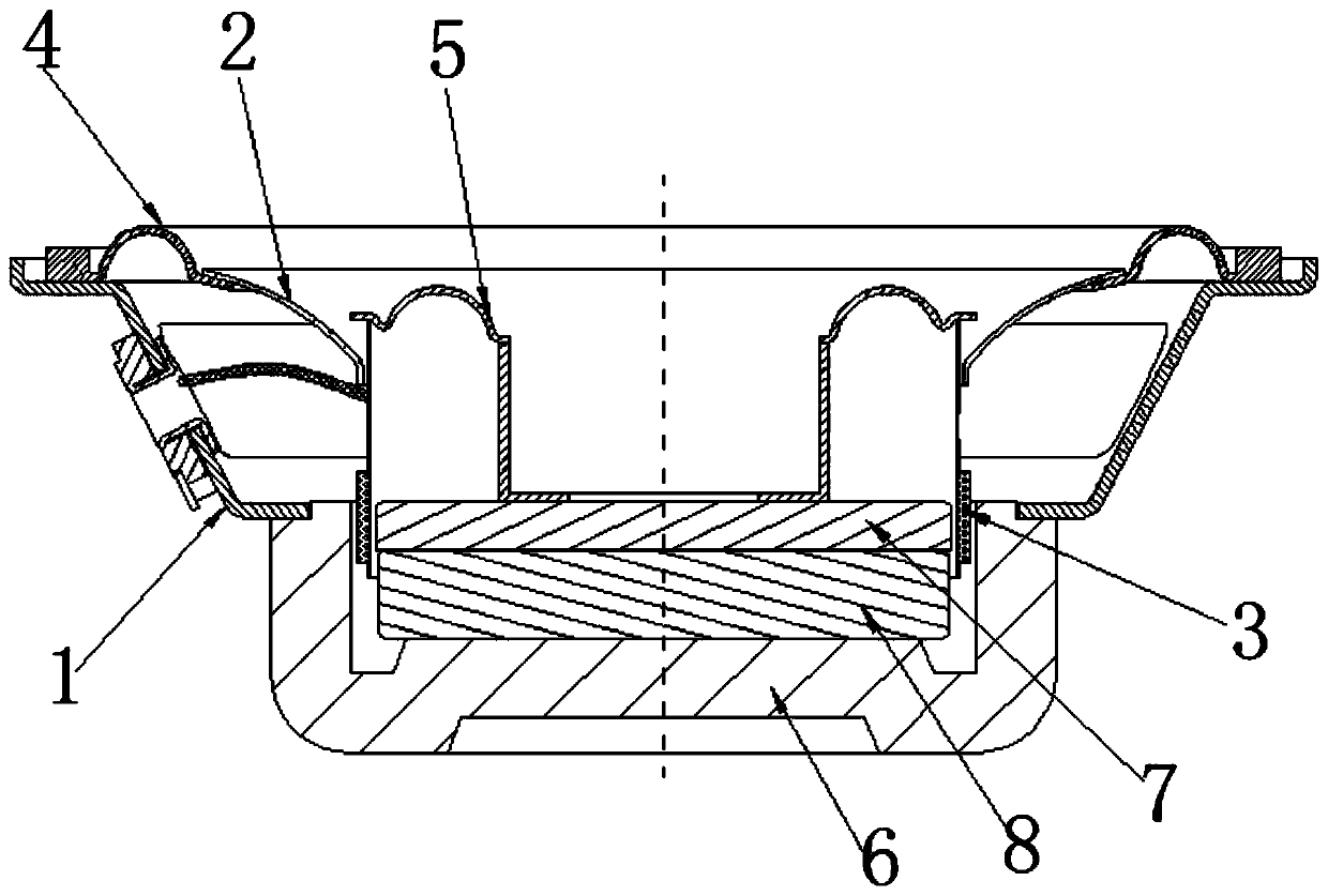 Dustproof cap-support chip integrated loudspeaker