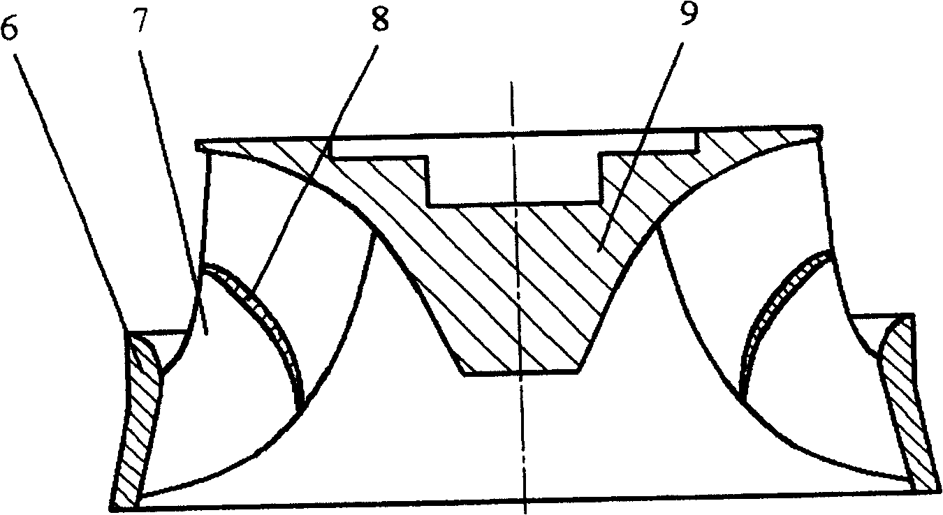 Mixed flow type water turbin having H-type flow path rotary wheel