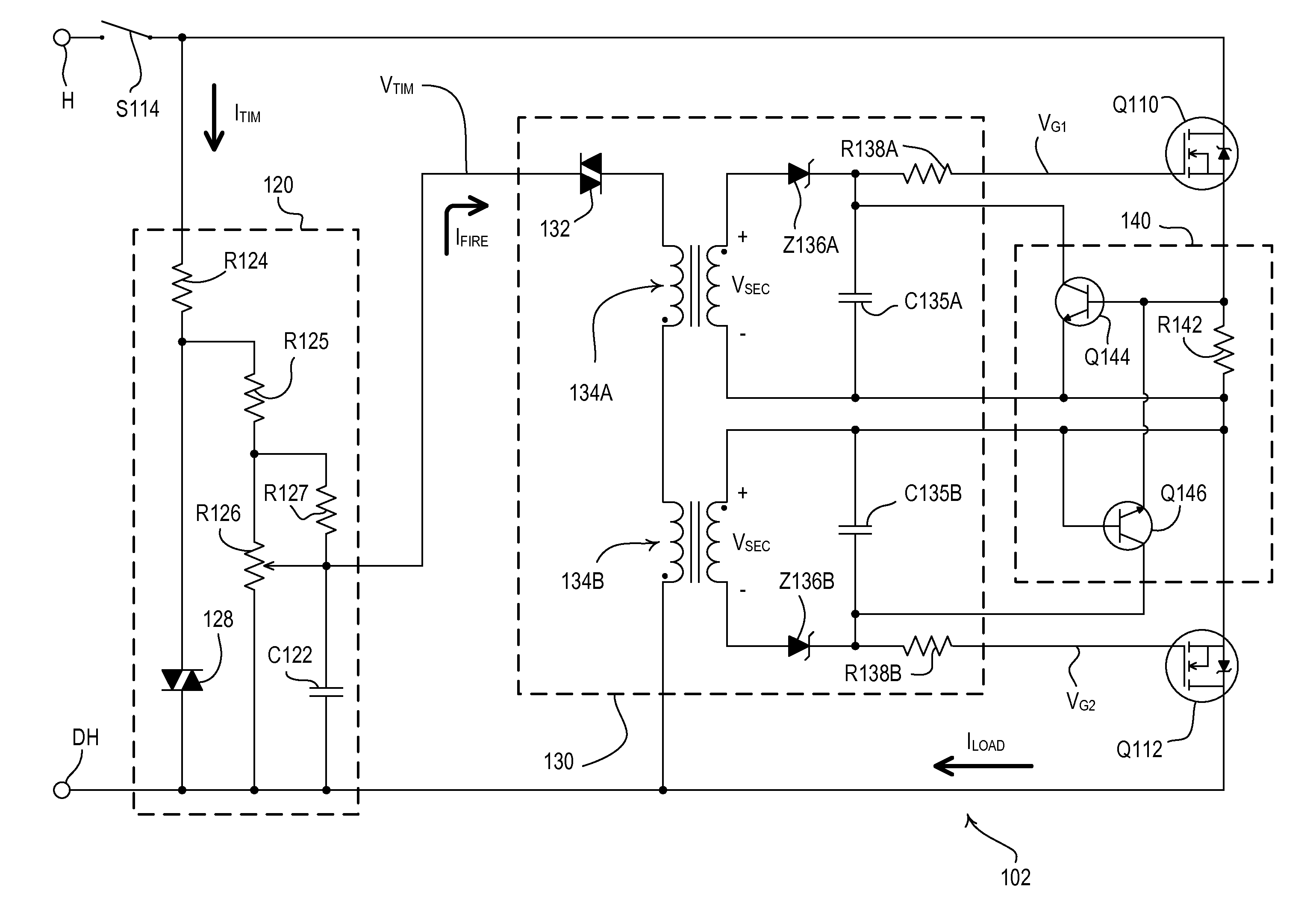 Two-wire analog fet-based dimmer switch