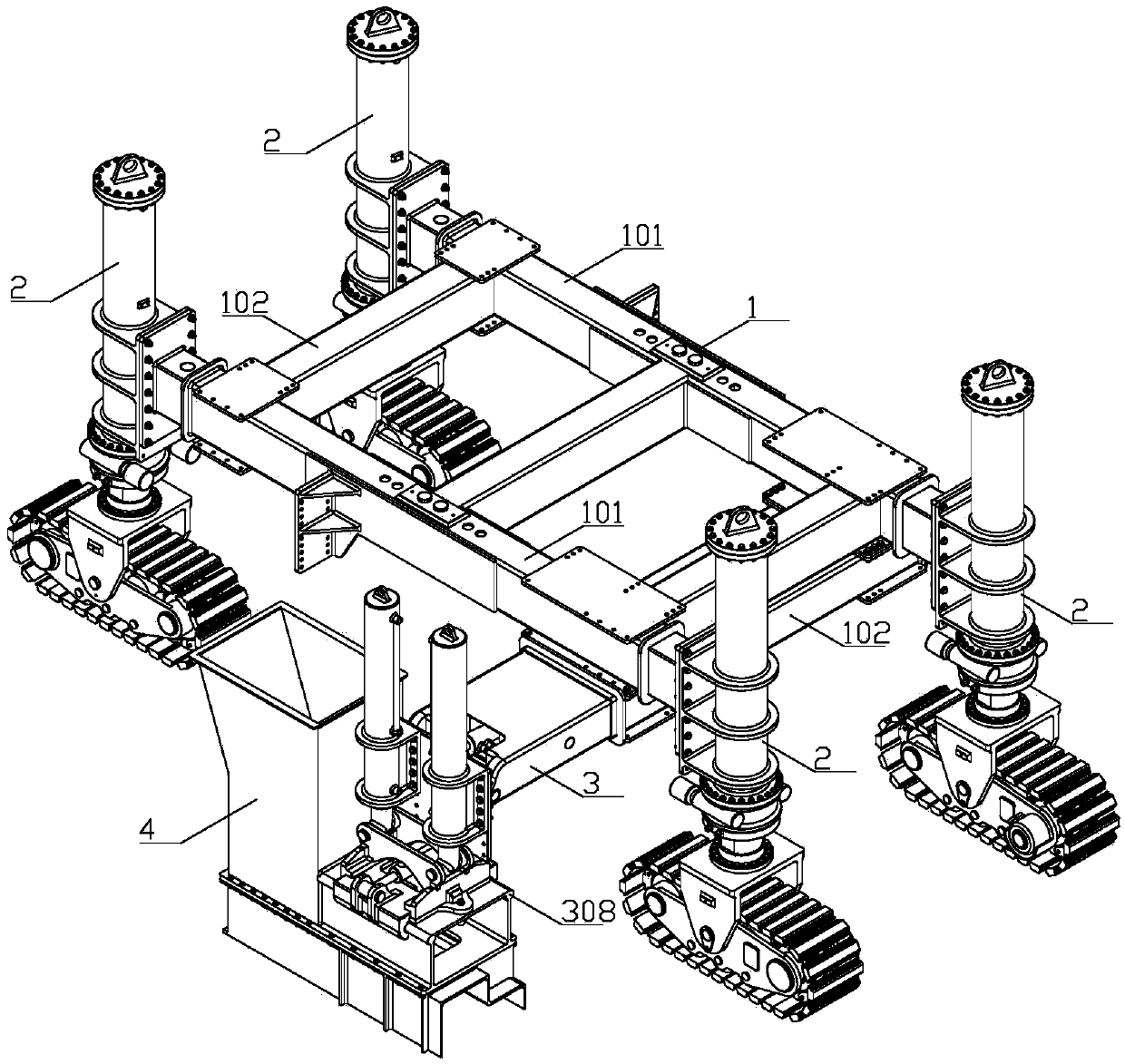 H-shaped four-crawler-belt slipform paver