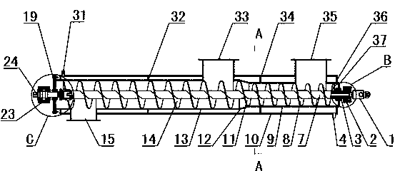 Semi coke waste heat recovery type spiral conveyer