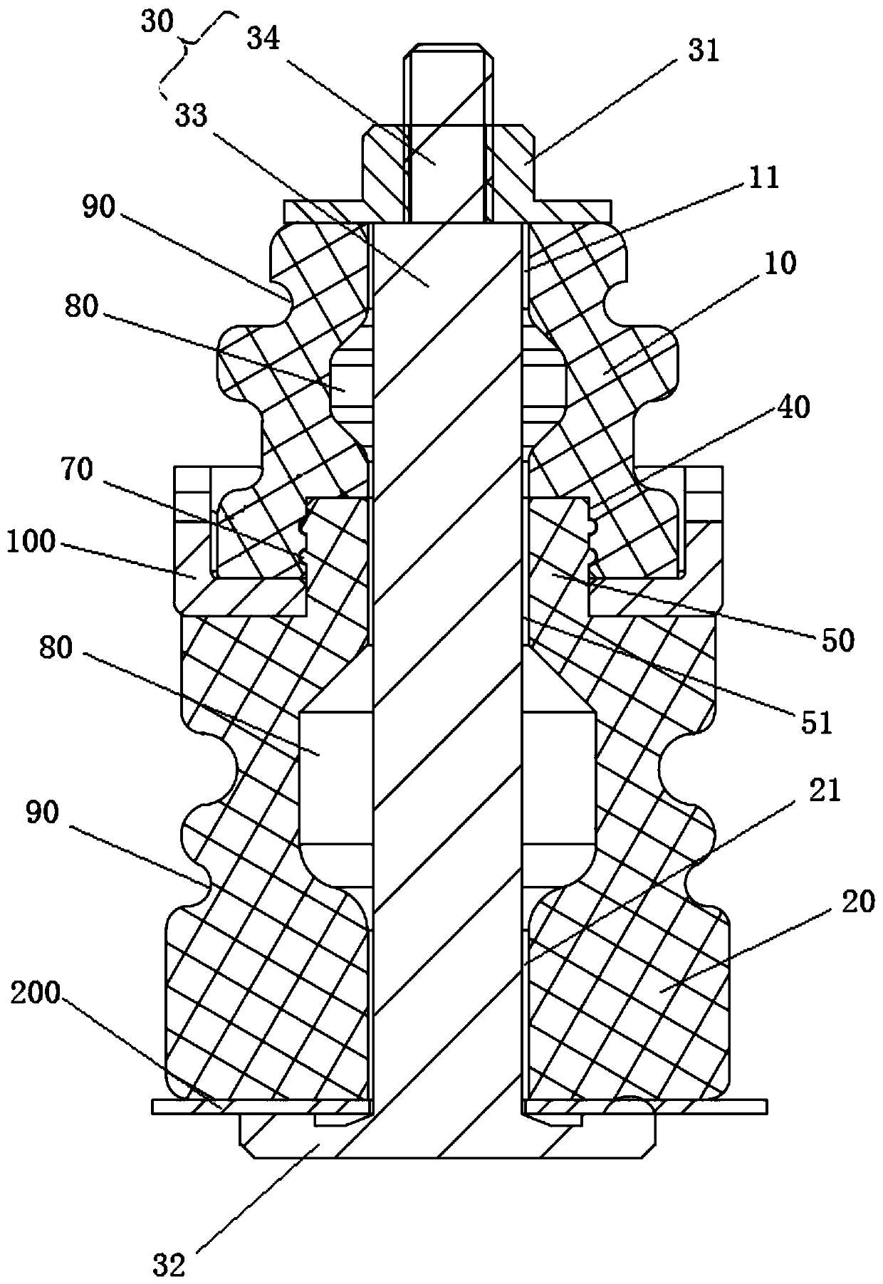 Vibration reduction assembly with upward vibration constraint structure as well as air conditioner