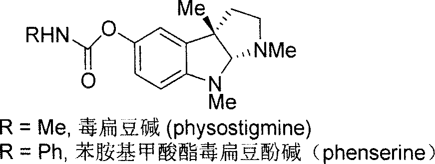 Synthesis for natural medicament physostigmine for resisting senile dementia disease and phenylaminoformic acid ester phenserine