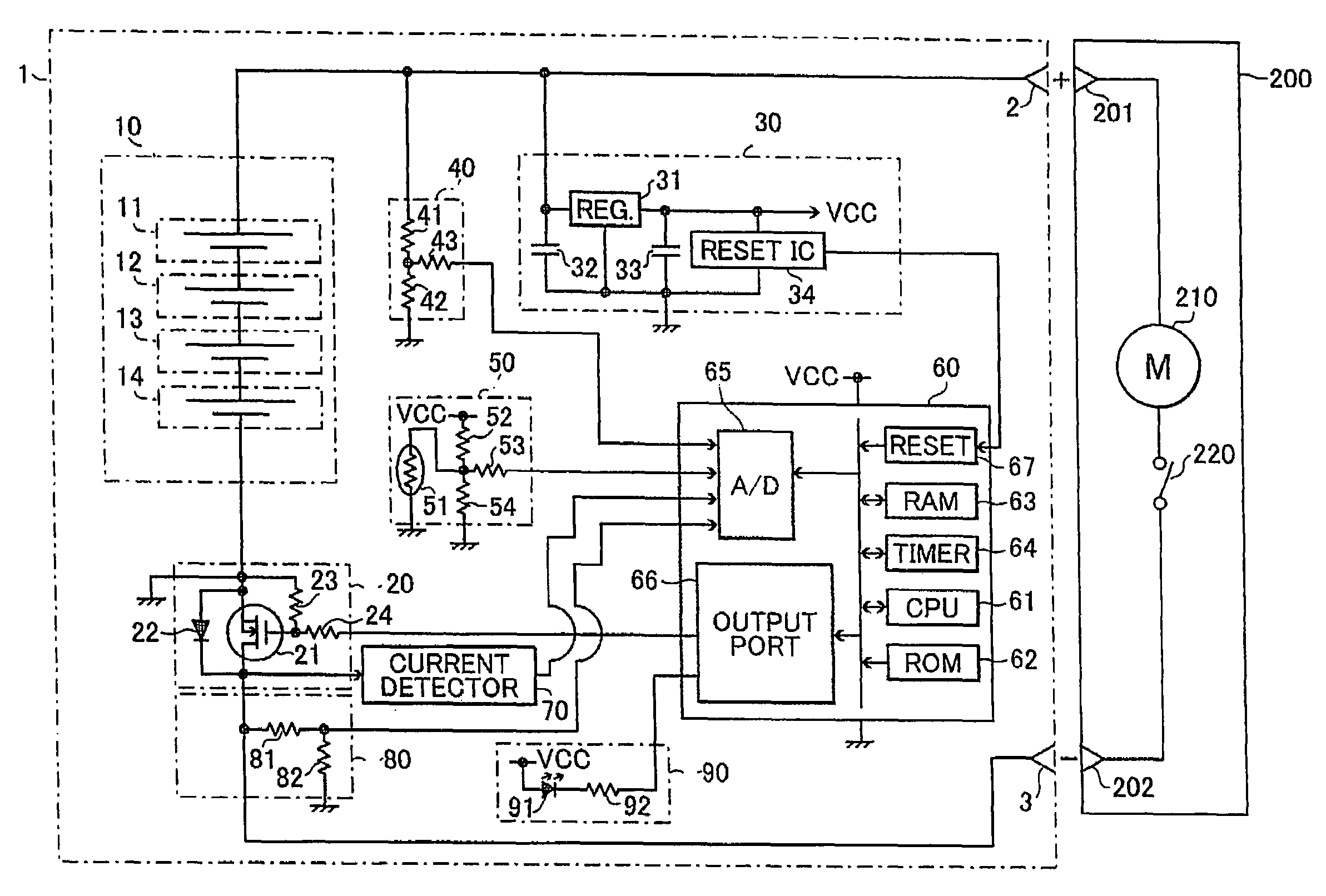 Cordless power tool with overcurrent protection circuit permitting the overcurrent condition during specified time periods