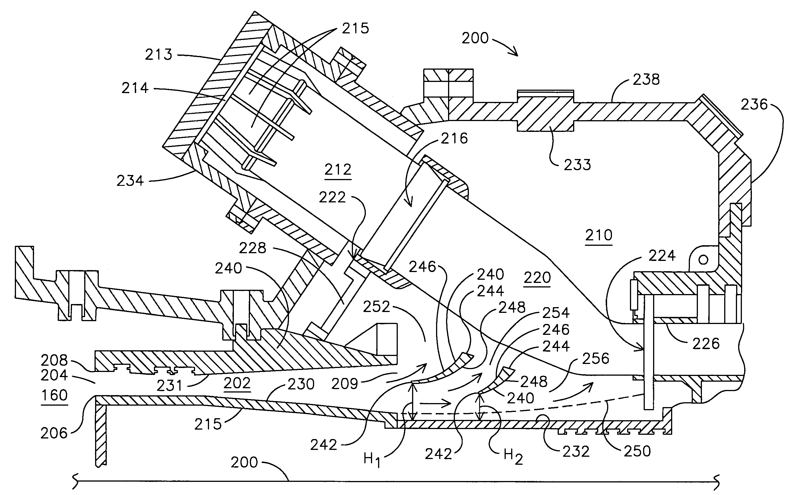 Fluid flow distributor apparatus for gas turbine engine mid-frame section