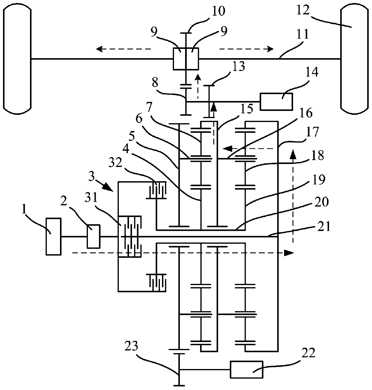 An integrated dual-motor and dual-row planetary gear hybrid system and control method