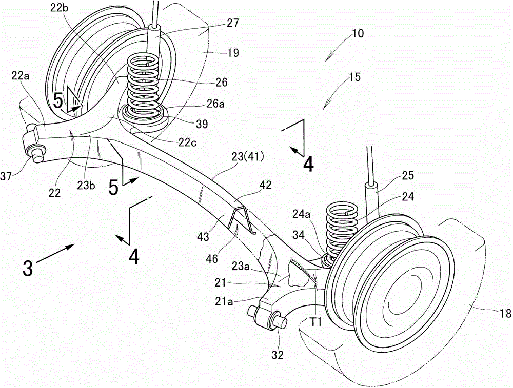 Torsion beam type suspension