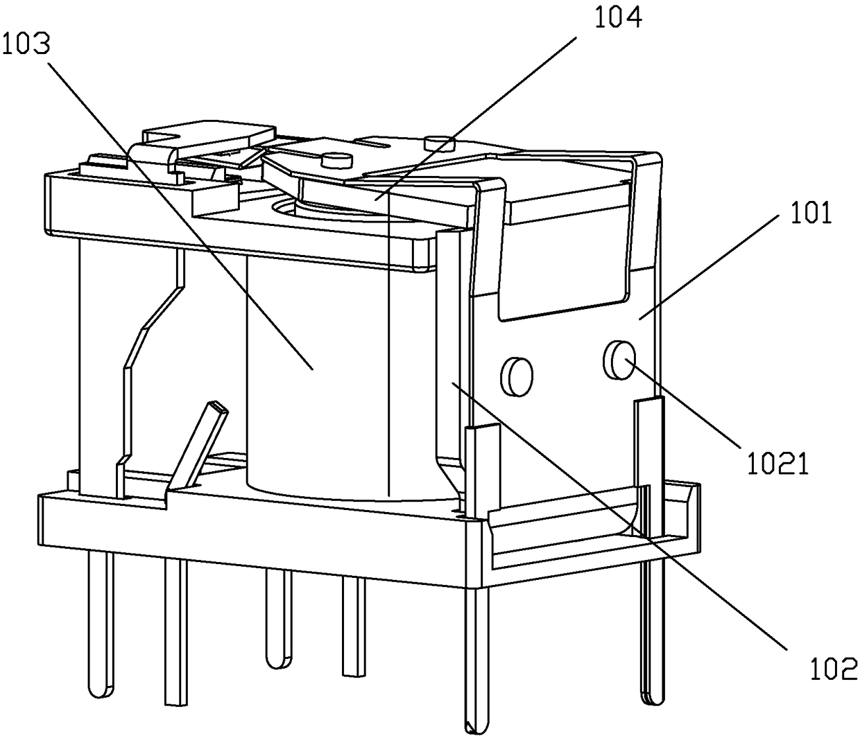 Electromagnetic relay of an injection molded yoke